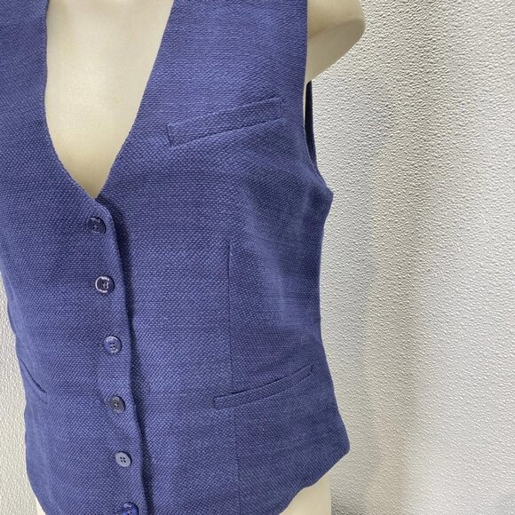 STAUD Brett Textured Cotton Twill Vest • Size L • Navy Blue - Picture 8 of 11